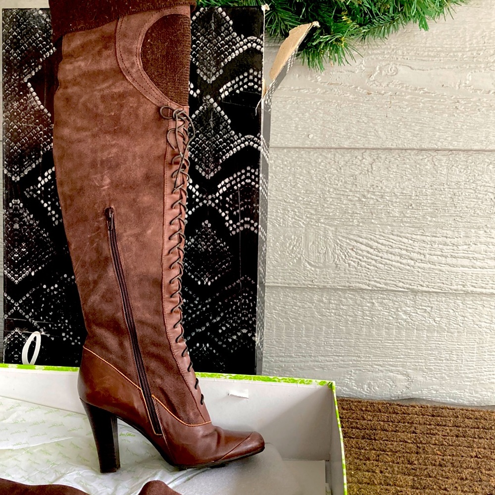 Sam Edelman over the knee brown leather and suede boots size 8